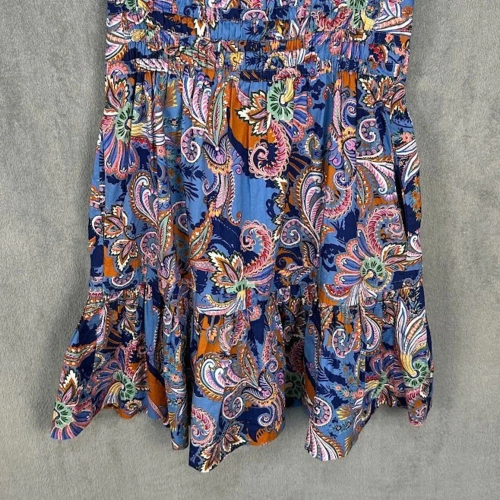 Anthropologie Somerset Dress Womens Extra Small Blue Paisley Short Sleeve V Neck